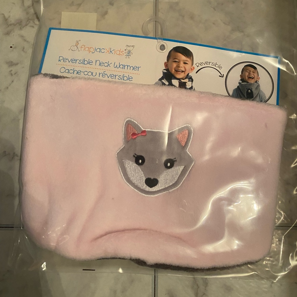 Flapjack Kids Pink Reversible Neck Warmer - arctic fox & polar bear NWT